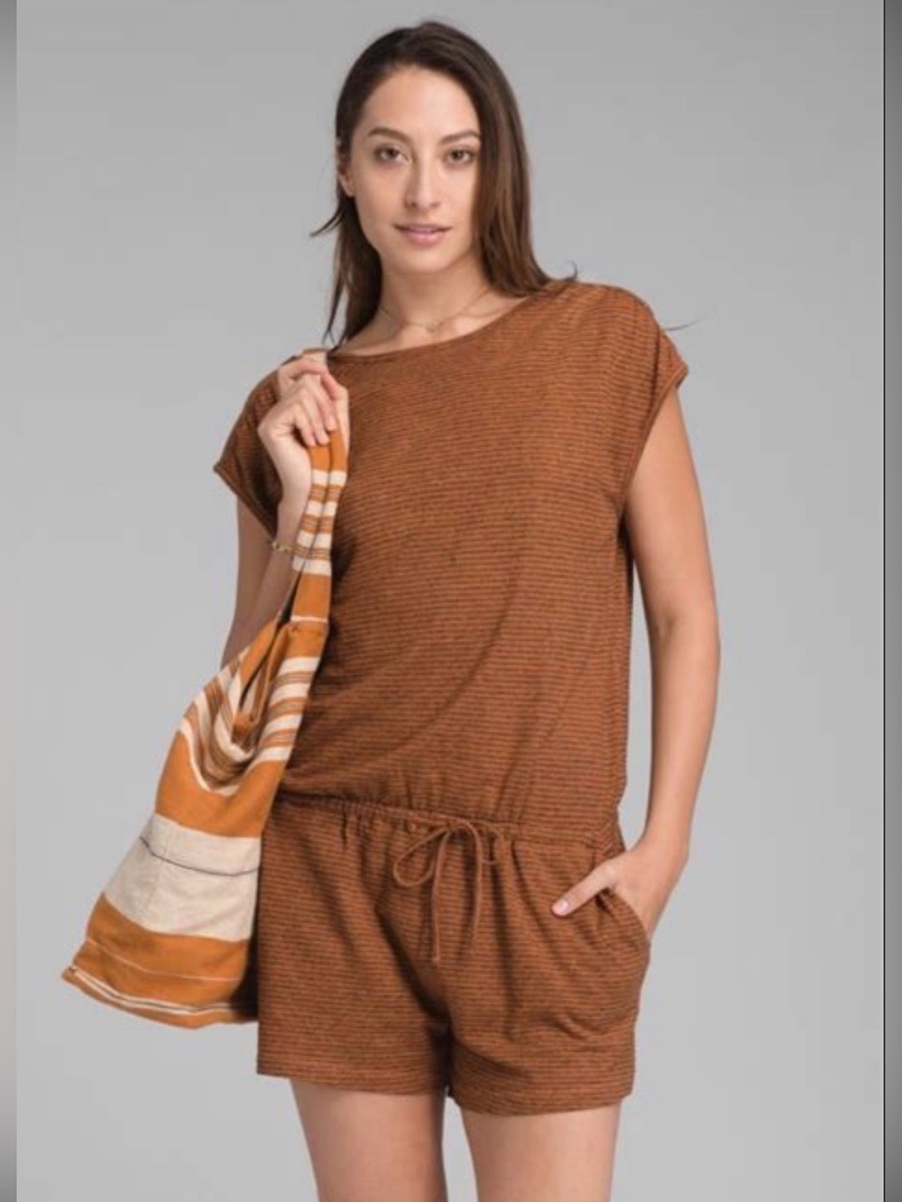PrAna Brown Stripe Retrieve Romper Size Small